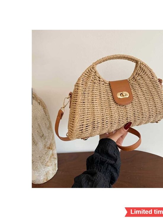 Handbags - Hand Woven Crossbody Bag Lightweight Travel Handbag Gold Tone Hardware